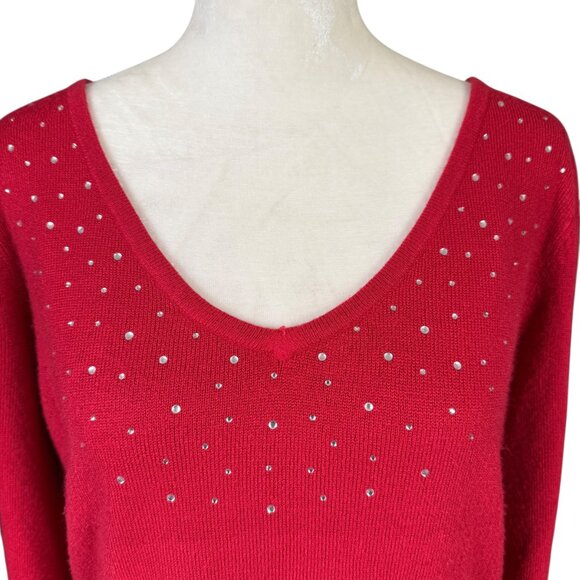 Christopher & Banks red long sleeve v-neck stretchy embellished sweater size L - Picture 5 of 8
